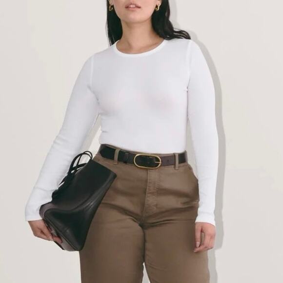 Everlane The Supima Luxe Micro-Rib Long Sleeve Crew In White Size Small - Picture 1 of 8